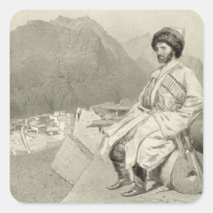 Ansicht von Ghimri und Porträt von Hadji-Mourad, Quadratischer Aufkleber