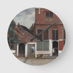 Ansicht von Häusern in Delft Die kleine Straße Runde Wanduhr
