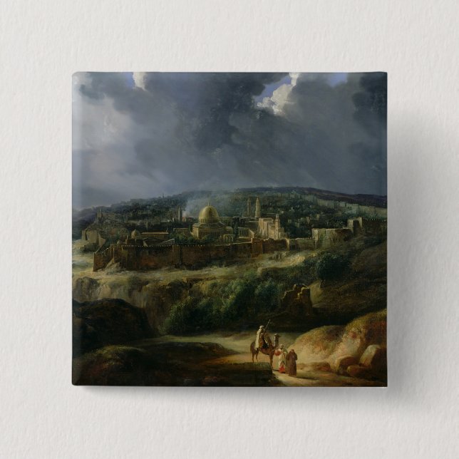 Ansicht von Jerusalem vom Tal von Jehoshaphat Button (Vorderseite)