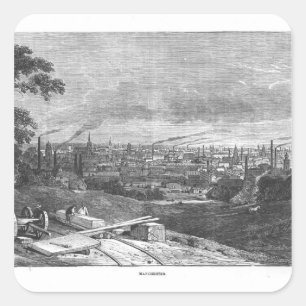 Ansicht von Manchester, graviert von T.Gustyne Quadratischer Aufkleber