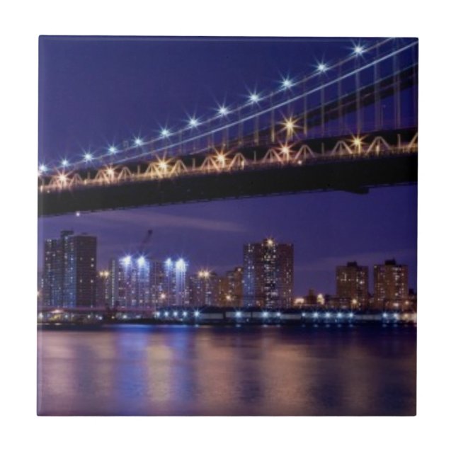 Ansicht von Manhattan-Brücke nachts Fliese (Vorderseite)