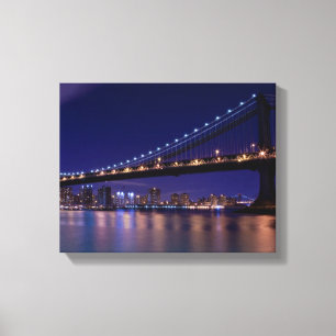 Ansicht von Manhattan-Brücke nachts Leinwanddruck