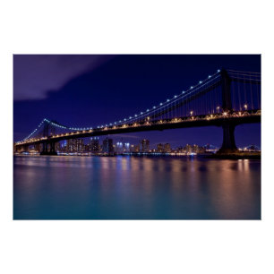 Ansicht von Manhattan-Brücke nachts Poster