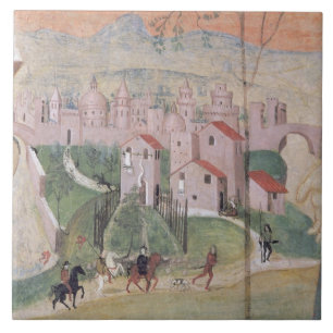 Ansicht von Prato Stadt, Detail von der Fliese