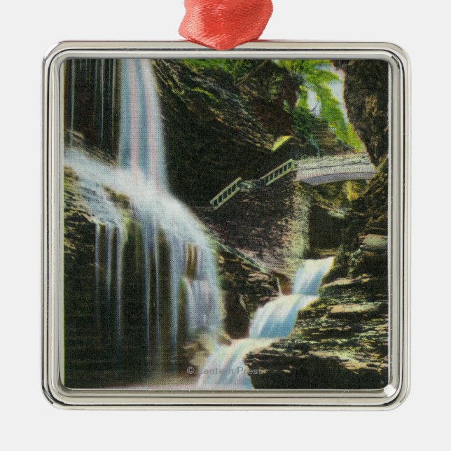 Ansicht von Regenbogen-Fällen 2 Silbernes Ornament (Vorne)
