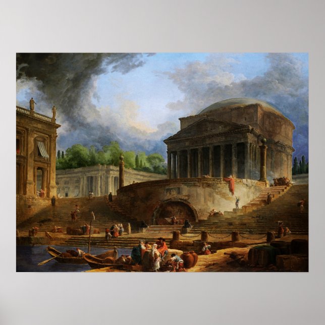 Ansicht von Ripetta von Hubert Robert Poster (Vorne)