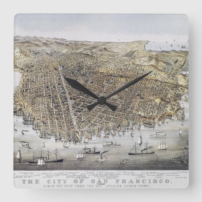 Ansicht von San Francisco, 1878 Quadratische Wanduhr (Vorderseite)