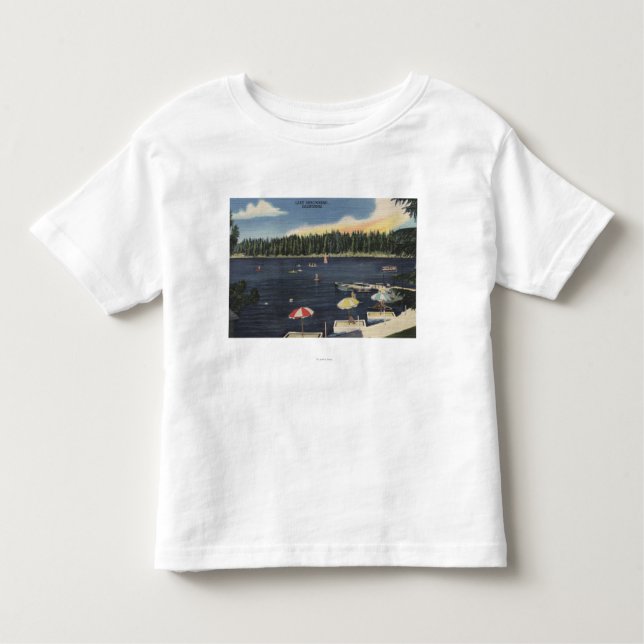 Ansicht von See, Ufer von Bäumen gesäumt Kleinkind T-shirt (Vorderseite)