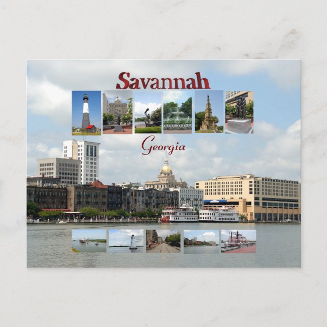Ansichten von Savannah Georgia Postkarte (Vorderseite)