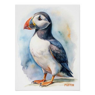 Ansichtskarte für die Aquarellmalerei von Puffin Poster