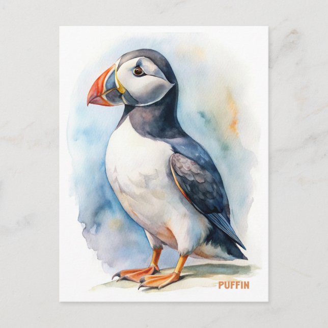 Ansichtskarte für die Aquarellmalerei von Puffin Postkarte (Vorderseite)