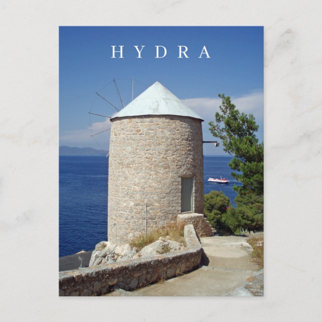 Ansichtskarte für Windmühle auf der Insel Hydra Postkarte (Vorderseite)
