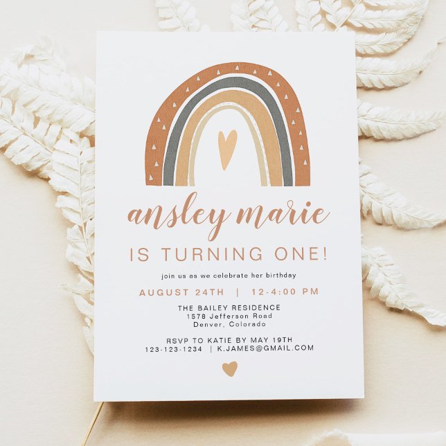 ANSLEY | Boho Burnt Orange Rust Rainbow Birthday Einladung (Von Creator hochgeladen)