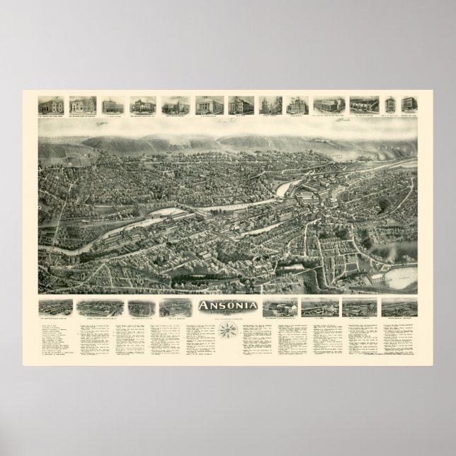 Ansonia, CT Panoramic Karte - 1921 Poster (Vorne)