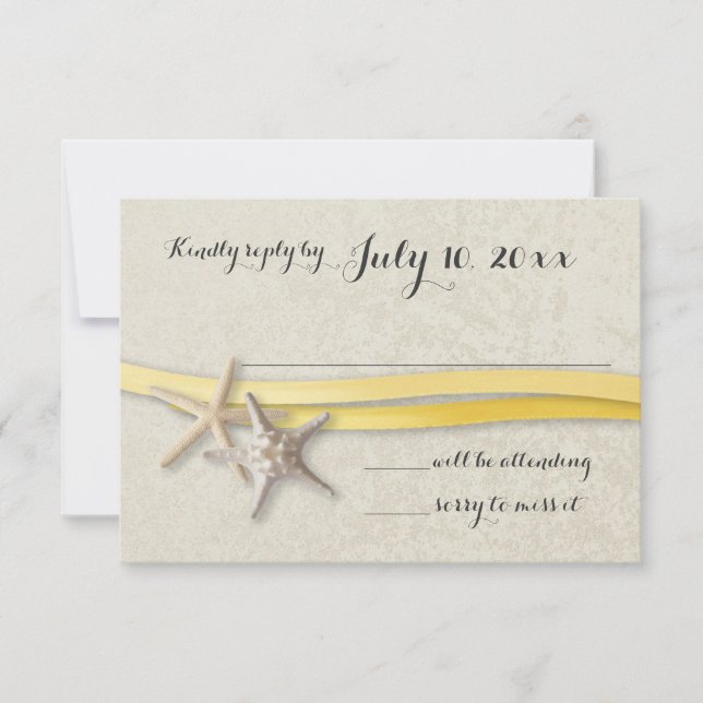 Ansprechen von Starfish und Ribbon Yellow Beach RSVP Karte (Vorderseite)