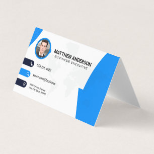 Ansprechpartner Weltkarte QR-Code Blau Visitenkarten