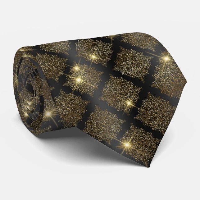 Anspruchsvolle Black Gold Diamond Mens Neck Tie Krawatte (Gerollt)