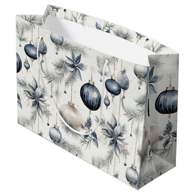 Anspruchsvolle Blue & Gold Weihnachten Große Geschenktüte (Rückseite Schrägansicht)