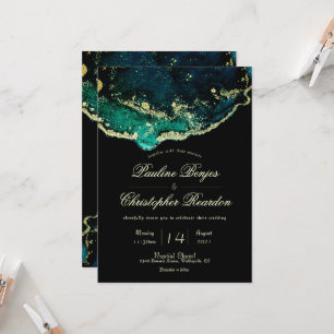 Anspruchsvolle Emerald Black Gold-Hochzeit Einladung