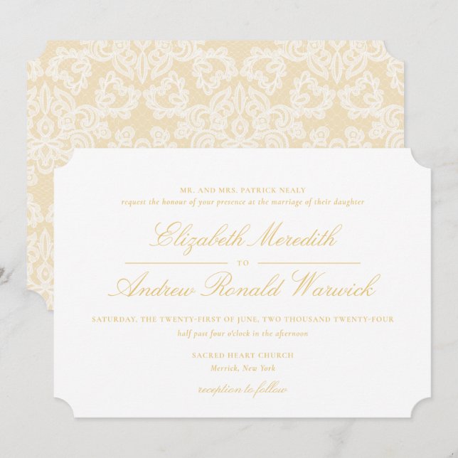 Anspruchsvolle Gold-Spitzen-Skripte für Hochzeitsf Einladung (Vorne/Hinten)