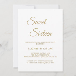 Anspruchsvolle Goldkalligraphie 16 . Geburtstag Einladung