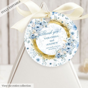 Anspruchsvolle Hochzeit mit Watercolor Dusty Blue  Geschenkanhänger
