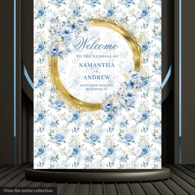 Anspruchsvolle Hochzeit mit Watercolor Dusty Blue  Wandteppich (Sophisticated Watercolor Dusty Blue Gold Wedding Tapestry)