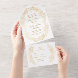 Anspruchsvolle Imitate Foil Script Gold Barockhoch All In One Einladung