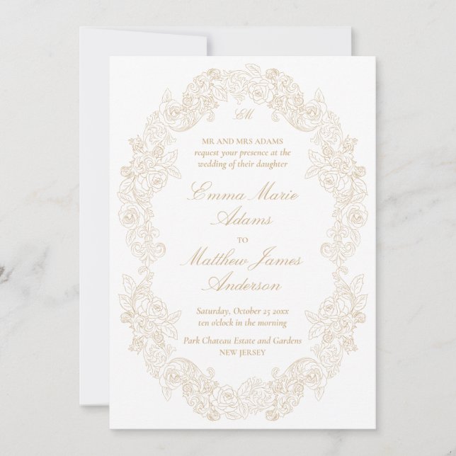 Anspruchsvolle klassische Script Champagne Wedding Einladung (Vorderseite)