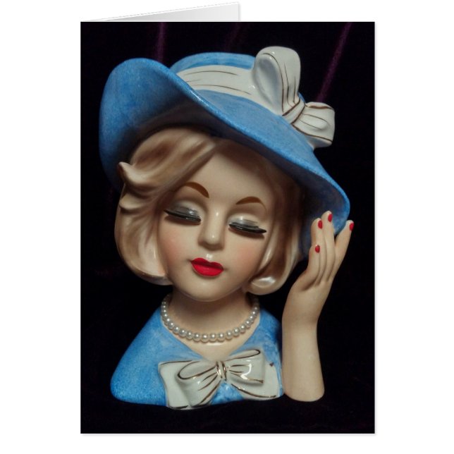 Anspruchsvolle Lady Blue Hat Eyelashes Card (Vorne)