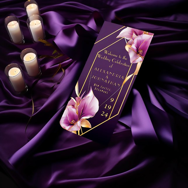 Anspruchsvolle Lila und goldene Calla Lily Wedding Programm (Stylish Modern Purple and Gold Calla Lilies Wedding Program )
