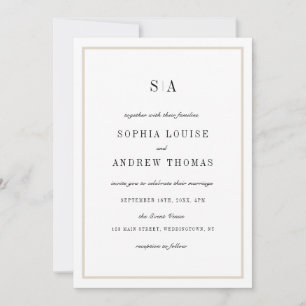 Anspruchsvolle, minimalistische Mongramm-Hochzeit Einladung