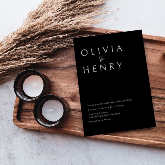 Anspruchsvolle Schwarz-Minimal-Hochzeit Einladung (Von Creator hochgeladen)