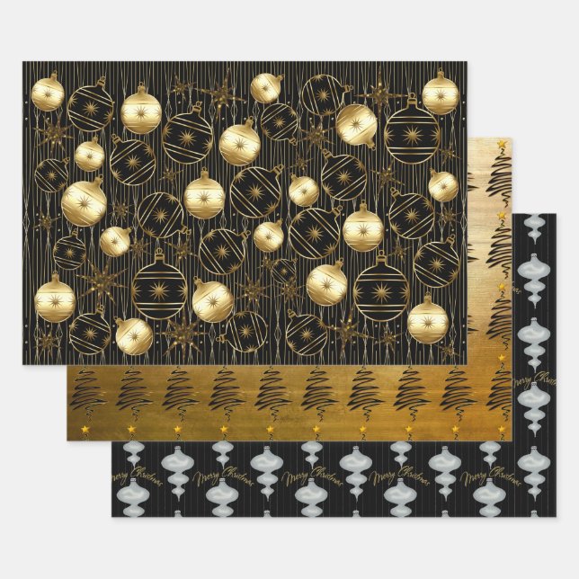 Anspruchsvolle Weihnachten in Gold, Schwarz und Gr Geschenkpapier Set (Set)
