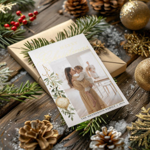 Anspruchsvolle Weihnachtsgrün Goldene Ornament Folien Feiertagskarte