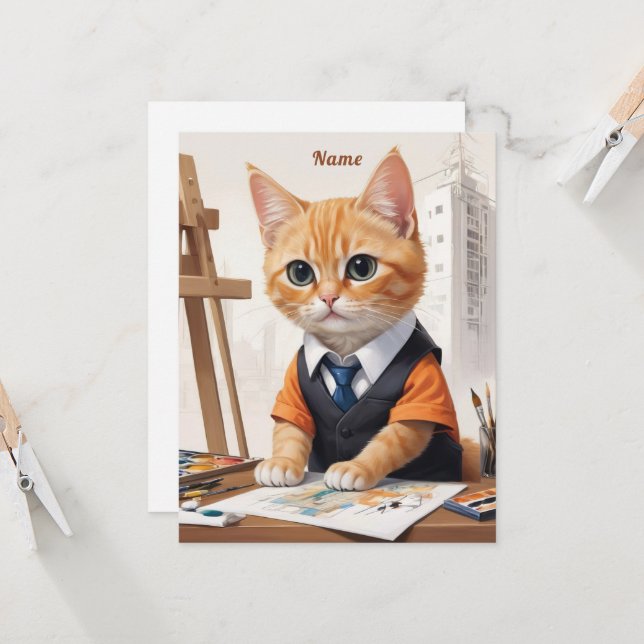 Anspruchsvoller Architekt Cat Ginger Kitten Art (Vorderseite/Rückseite Beispiel)