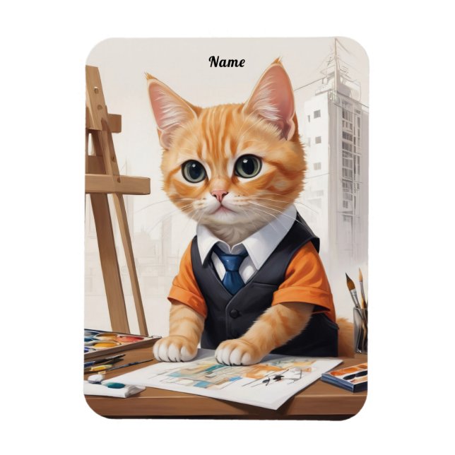 Anspruchsvoller Architekt Cat Ginger Kitten Art Magnet (Vertikal)