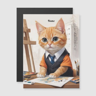 Anspruchsvoller Architekt Cat Ginger Kitten Art Magnetkarte