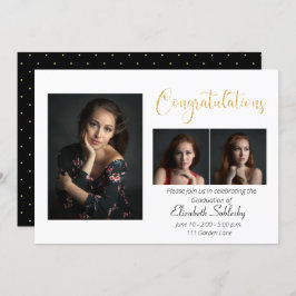 Anspruchsvoller Black and Gold Foto Abschluss Einladung