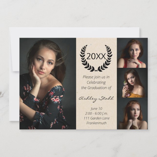 Anspruchsvoller Schwarz-Gold-Foto-Abschluss Einladung (Vorderseite)