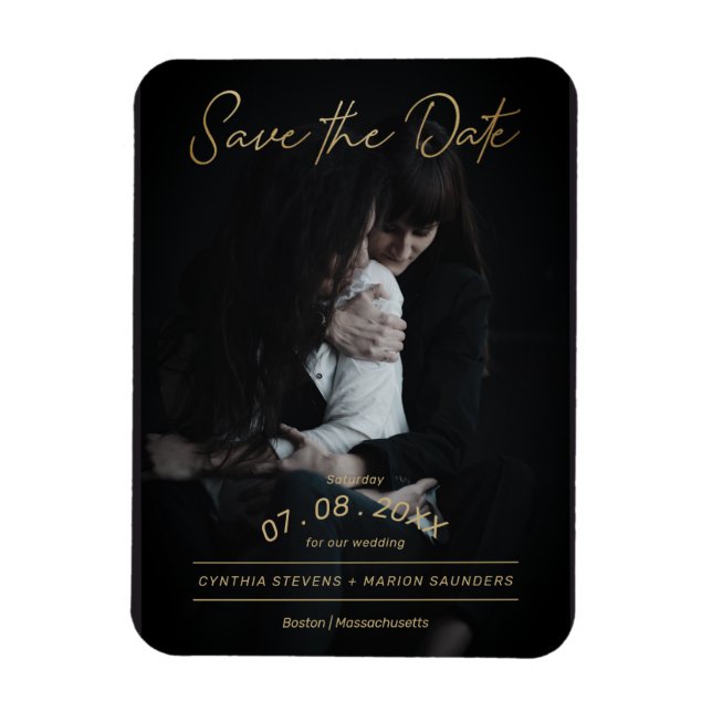 Anspruchsvolles Goldenes Script-Foto LGTB Hochzeit Magnet (Vertikal)