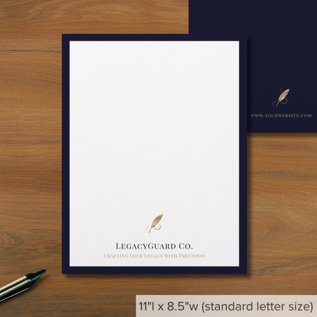 Anspruchsvolles Navy und Gold Quill Business Briefbogen (Von Creator hochgeladen)