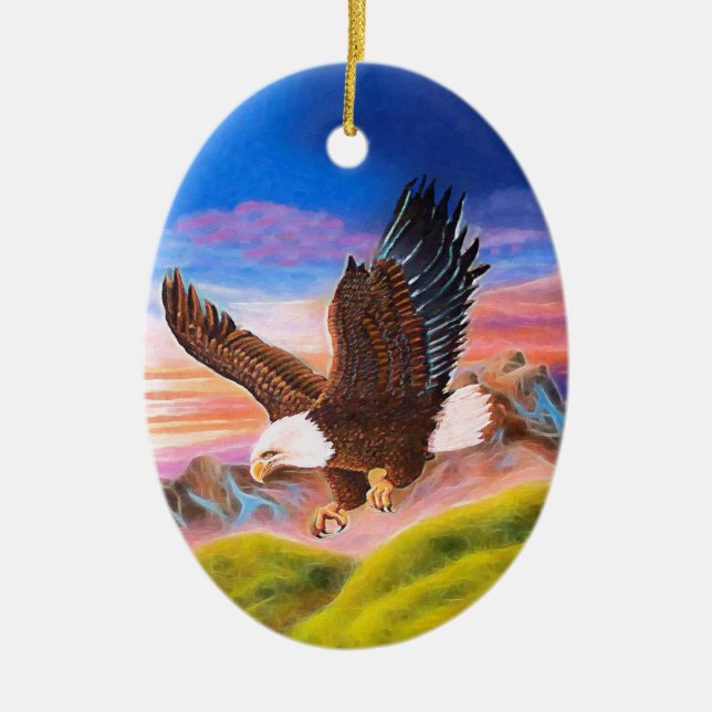 Ansteigende Eagle-Oval-Verzierung Keramikornament (Vorne)
