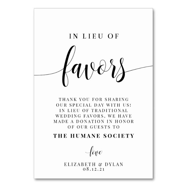 anstelle der Favoriten für die Hochzeitskarte Tischnummer (Vorderseite)