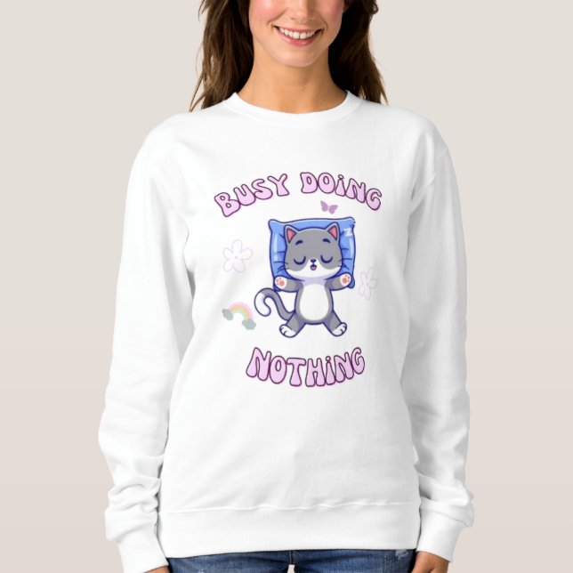 Anstrengende Arbeit Chibi Cat Sweatshirt (Vorderseite)