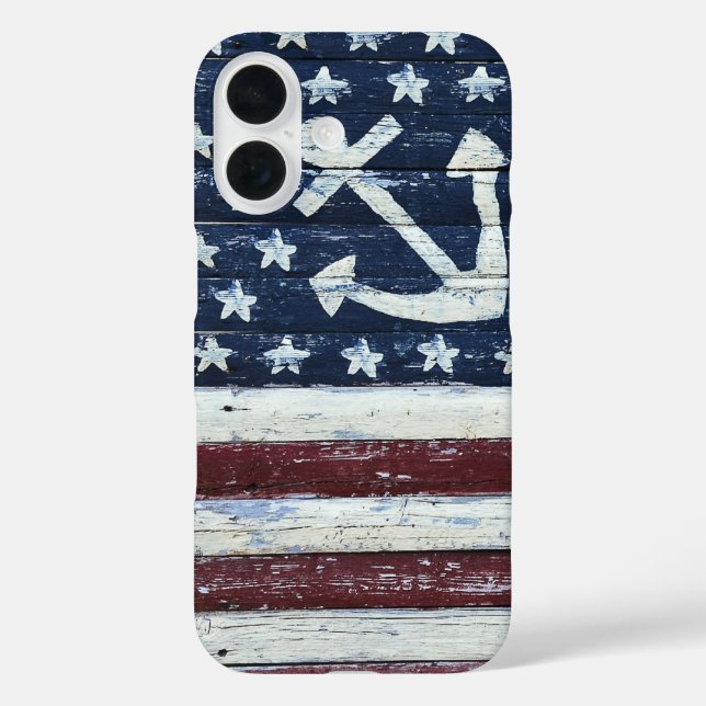 Anstrich der USA-Flagge und Anker auf Holz Case-Mate iPhone Hülle (Rückseite)