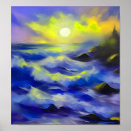 Anstrich dunkelblauer Meereswellen unter der Sonne Poster