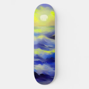 Anstrich dunkelblauer Meereswellen unter der Sonne Skateboard