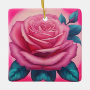 Anstrich einer neonrosa Rose Keramikornament