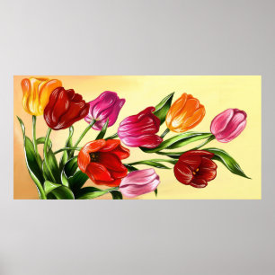 Anstrich von Rot-Rosa-Gelborangen-Tulpen Poster